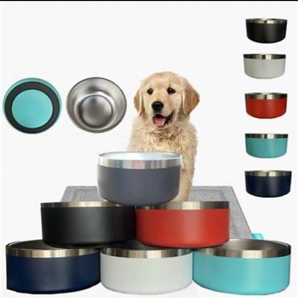 Sun Squad Stainless Steel Green Dog Bowl with Travel Lid Holds 4 Cups